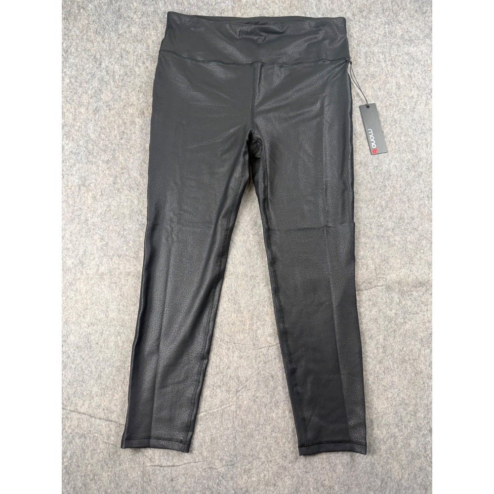 Mono B Leggings Womens 2XL Black Foil Faux Leather Stretch High Waist APH6119-P